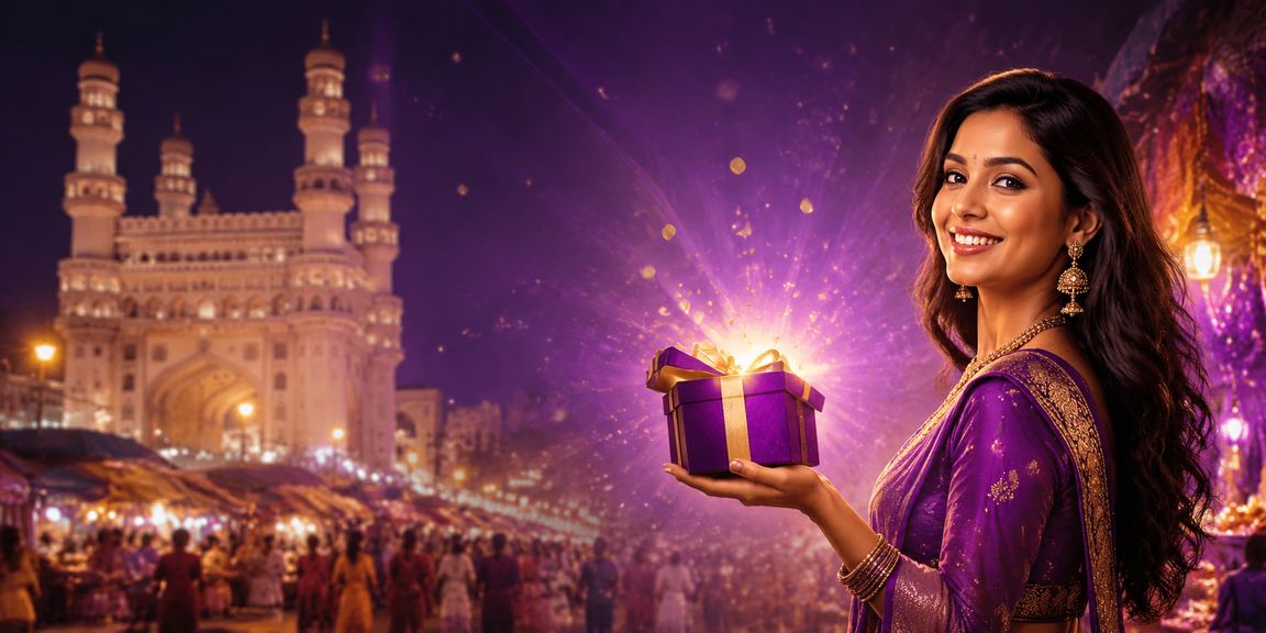 Night market in Hyderabad with users accessing live promotions on mobile