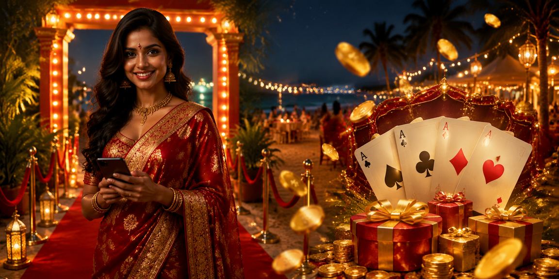 Indian player excited playing Teen Patti in traditional attire